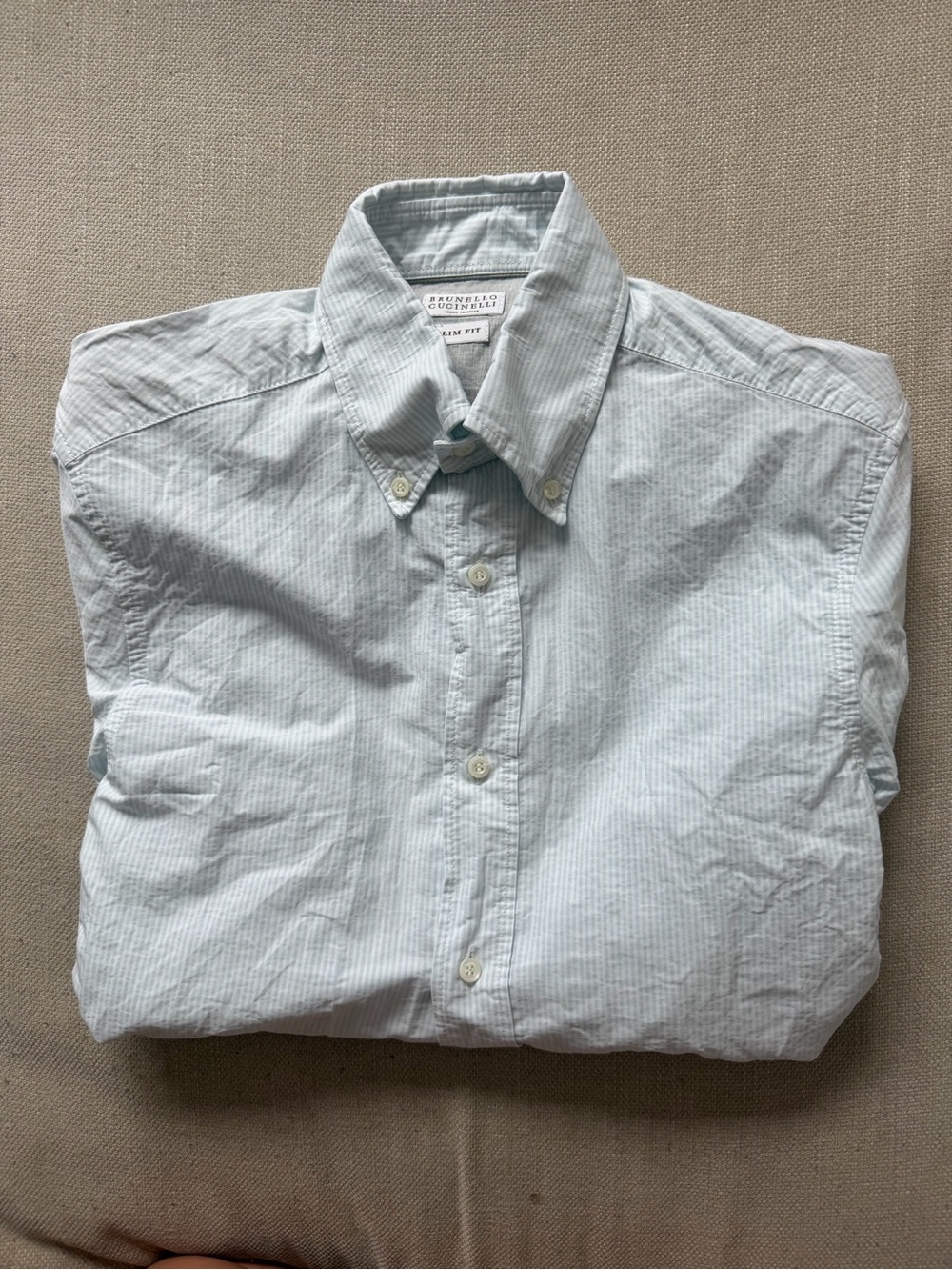 Brunello Cucinelli Pale Blue Micro-Striped Button-Down Shirt